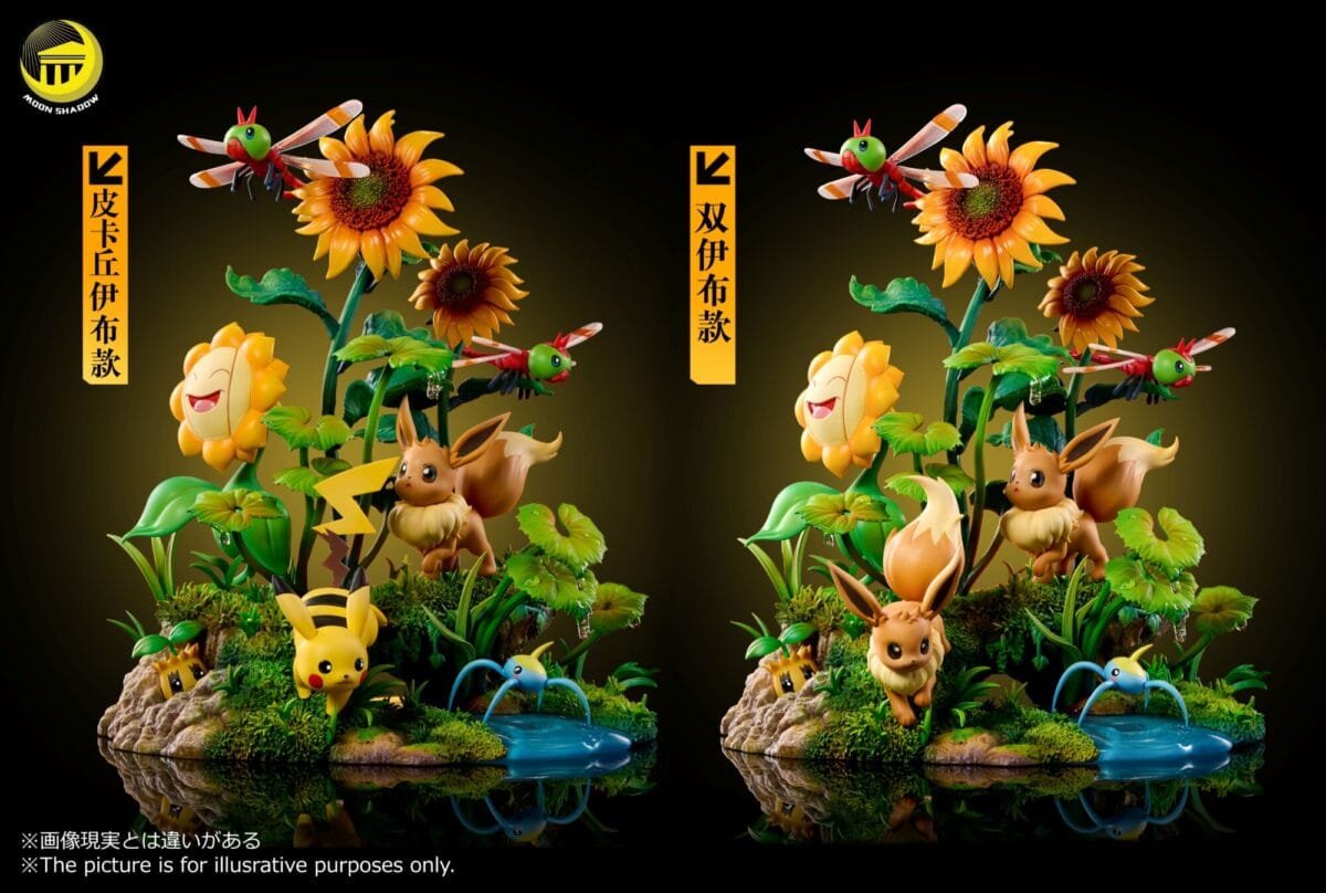 moon shadow studios pokemon pikachu eevee escena estatua resina8