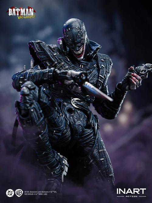 inart the batman who laughs action figure features detailed sculpt and poseable limbs for collectors