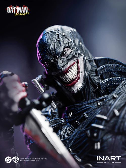 inart the batman who laughs action figure presents layered costume textures and poseable design